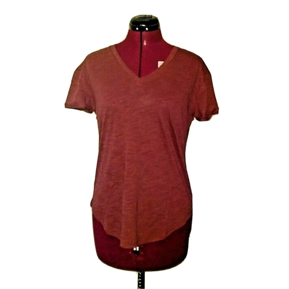 Daily Ritual Purple V Neck T Shirt Women Size Small Rolled Cuff Sleeves